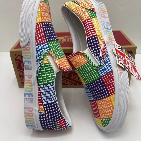 Vans Men’s Multicolor Classic Slip-On (Pride) Multi/True White Sneakers - Picture 6 of 16